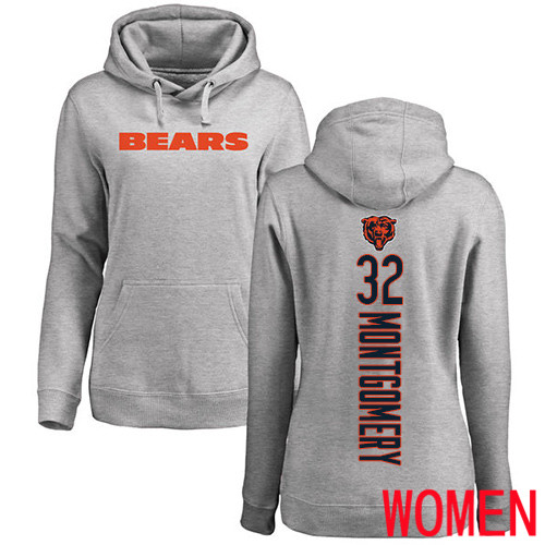 Chicago Bears Ash Women David Montgomery Backer NFL Football #32 Pullover Hoodie Sweatshirts